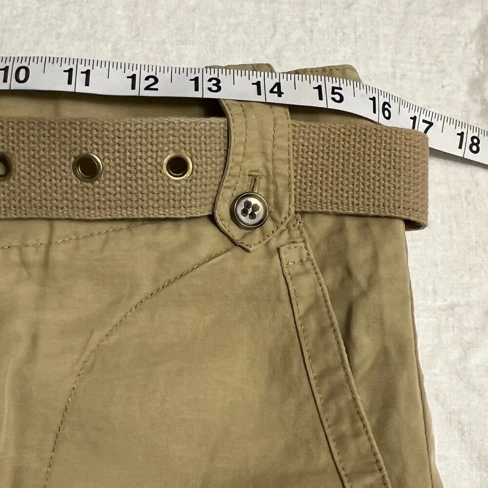 Theory Linen Cotton Shorts Women Size 4 Khaki Belted Casual Summer Waist 30